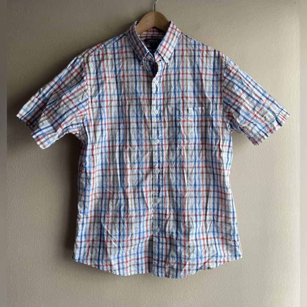 Lands End Men Button Up Shirt Multi Color Size Medium